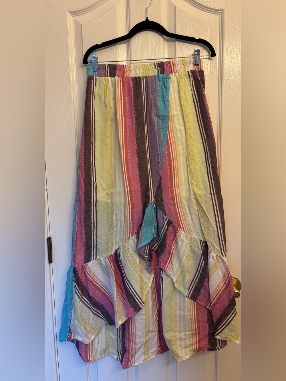 Colorful High-Lo Ruffled 100% Cotton Skirt with Elastic Waist ~ Women’s Medium